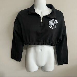 Miami Style Junior's M Black Long Sleeve Cropped 1/4 Zip Collar Sweatshirt